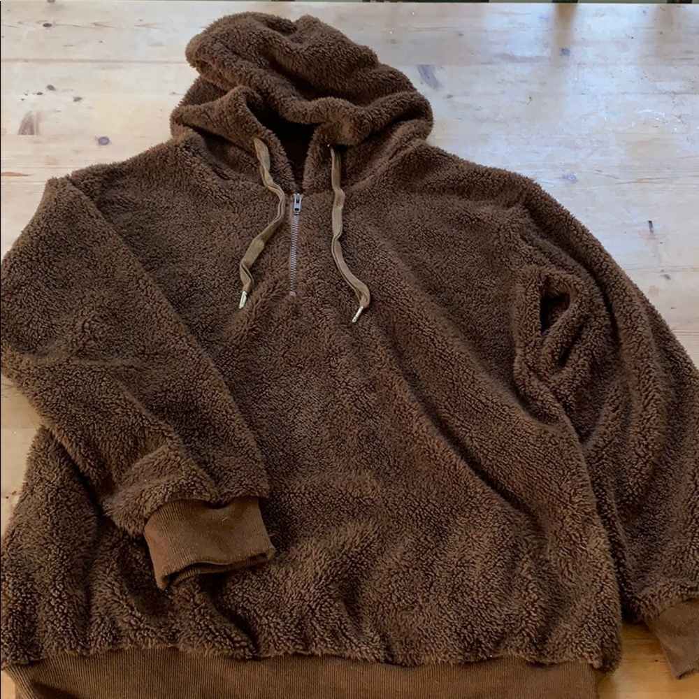 Comfy, Fuzzy Brown Half-zip Hoodie